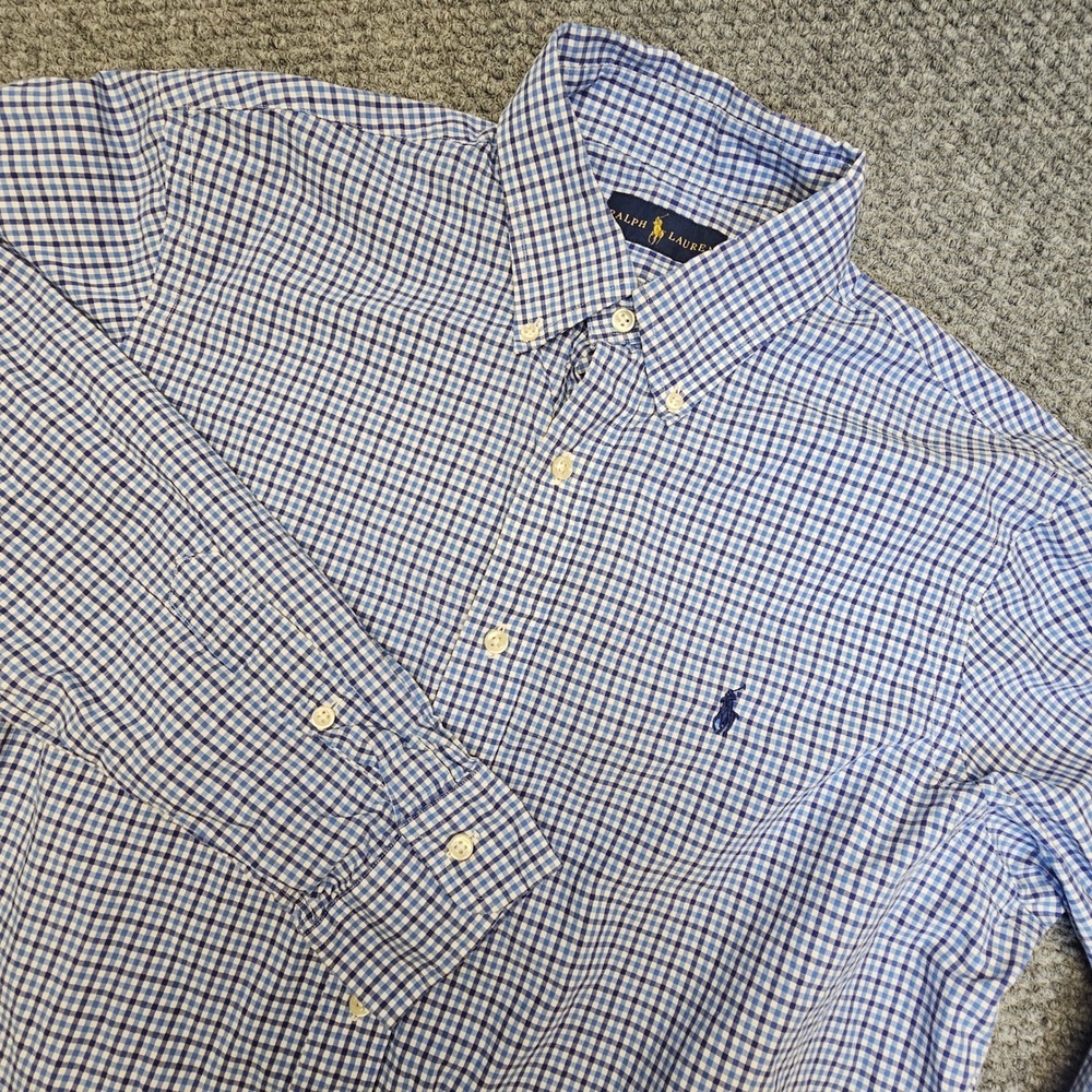 Polo‎ Ralph Lauren Button Down Shirt Blue Gingham Check Long Sleeve Mens Size L